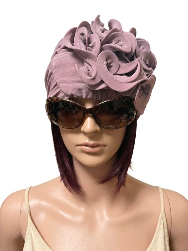 item 6 Dusky Pink 3D Petal Rosette Turban Cap