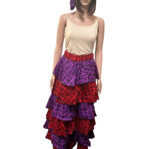 African Print Color-Block Geometric Tiered Maxi Skirt