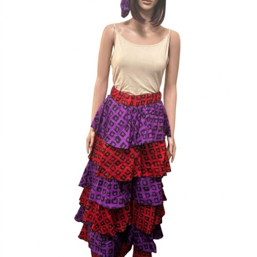 item 9 African Print Color-Block Geometric Tiered Maxi Skirt