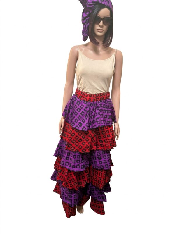 African Print Color-Block Geometric Tiered Maxi Skirt