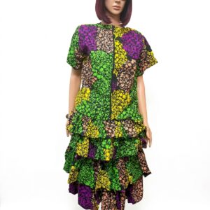 Vibrant African Print Tiered Ruffle Midi Dress