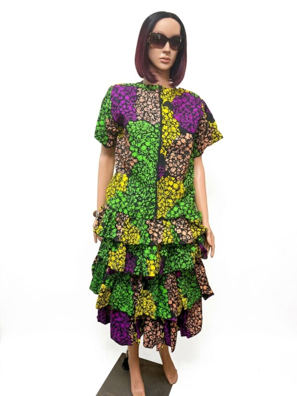Vibrant African Print Tiered Ruffle Midi Dress