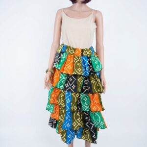 Multicolor African Tie-Dye Tiered Ruffle Maxi Skirt