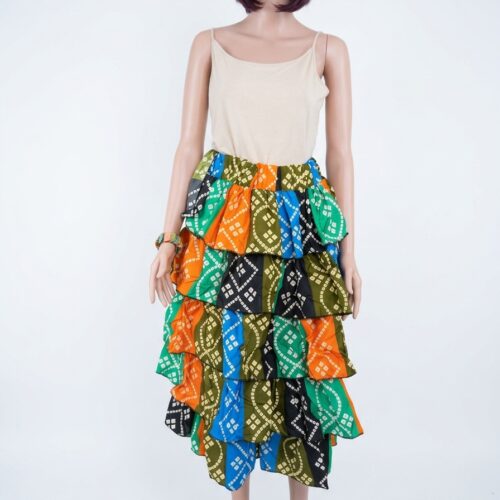 Multicolor African Tie-Dye Tiered Ruffle Maxi Skirt