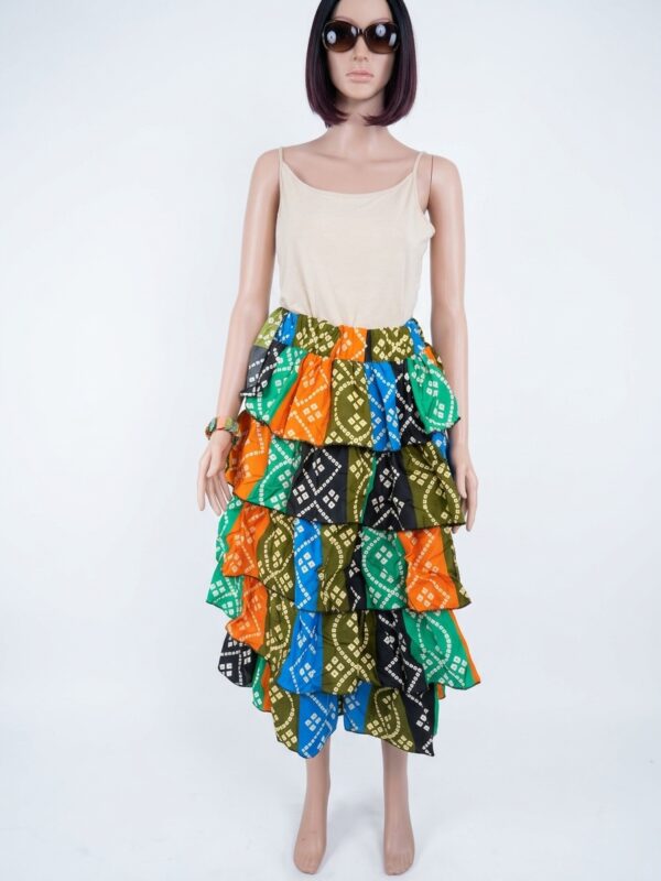 Multicolor African Tie-Dye Tiered Ruffle Maxi Skirt